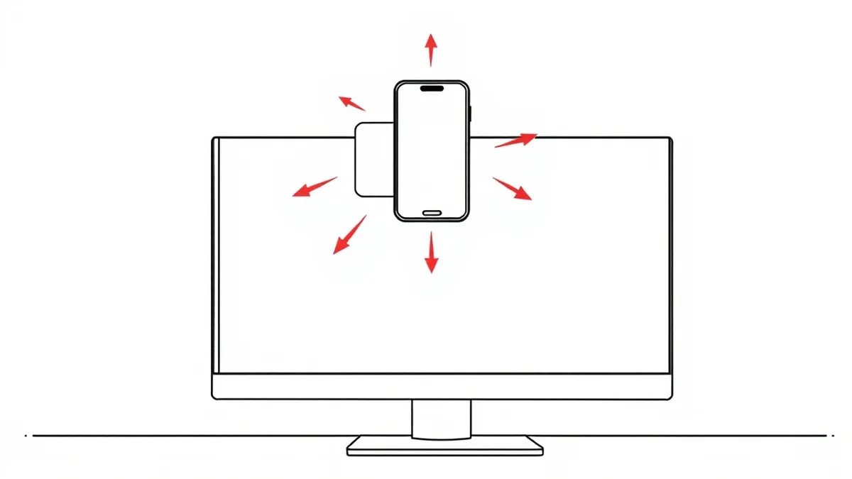 Illustration: A sleek smartphone floats above a modern desktop monitor, both displaying blank application screens.