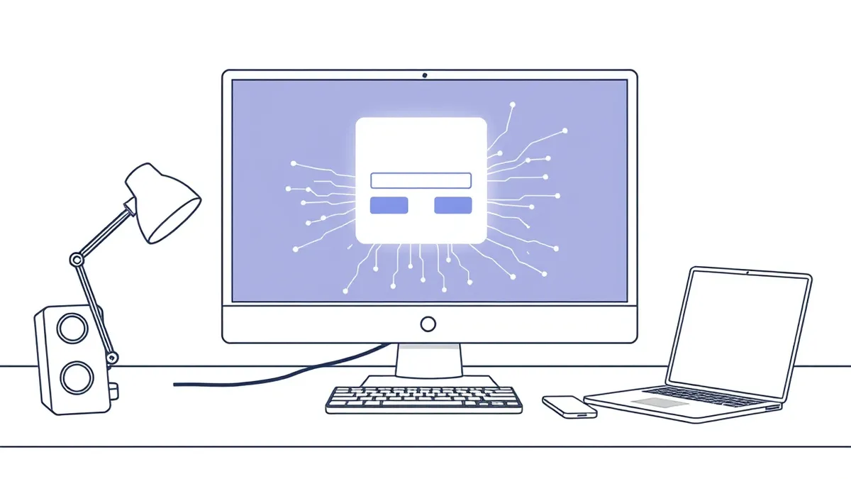 Illustration: A transparent digital layer distorts a standard login interface on a desktop monitor.
