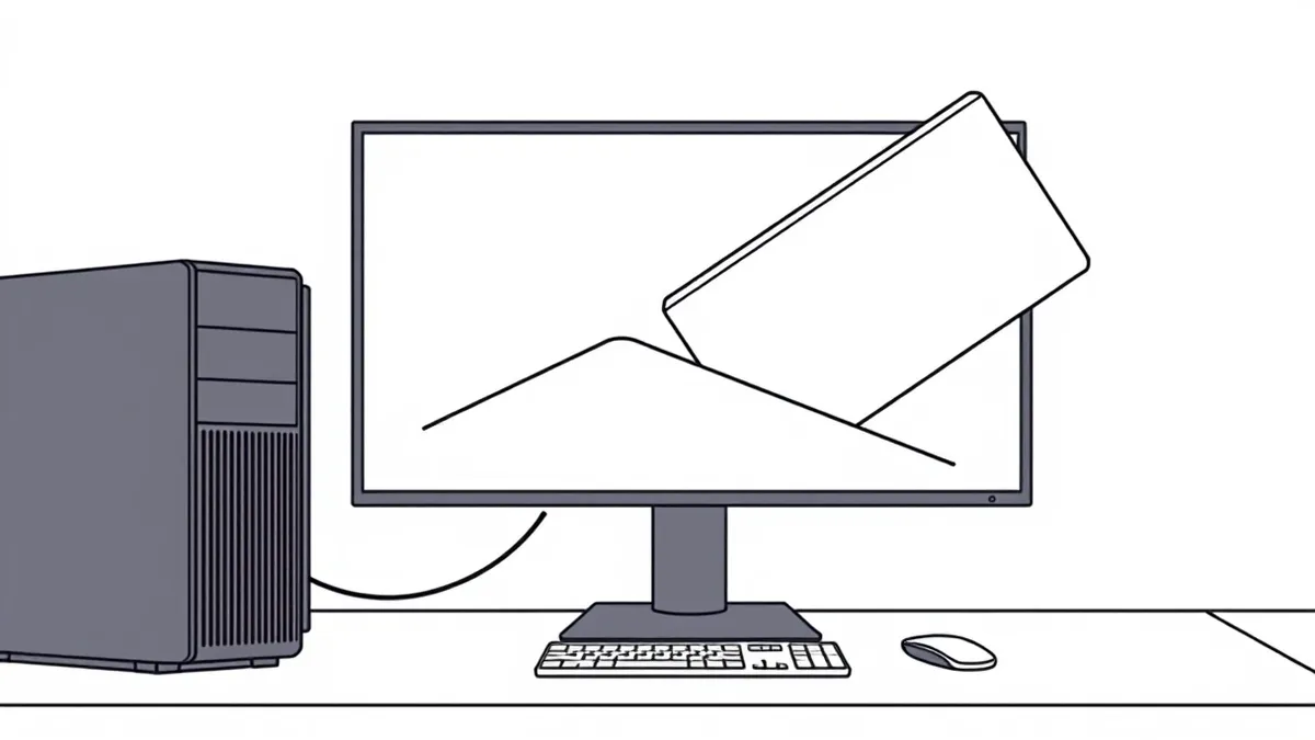 Illustration: A sleek black desktop tower sits on a minimalist white desk.
