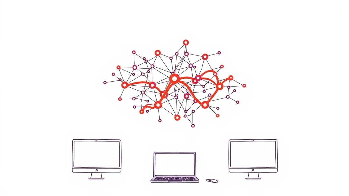 Illustration: A complex, three-dimensional network map floats in mid-air, constructed from interconnected nodes and glowing lines.
