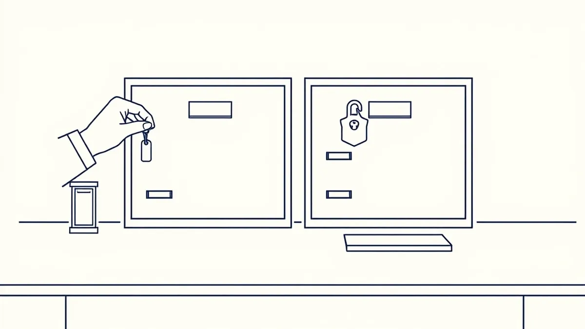 Illustration: A single office desk holds two distinct file cabinets side by side.