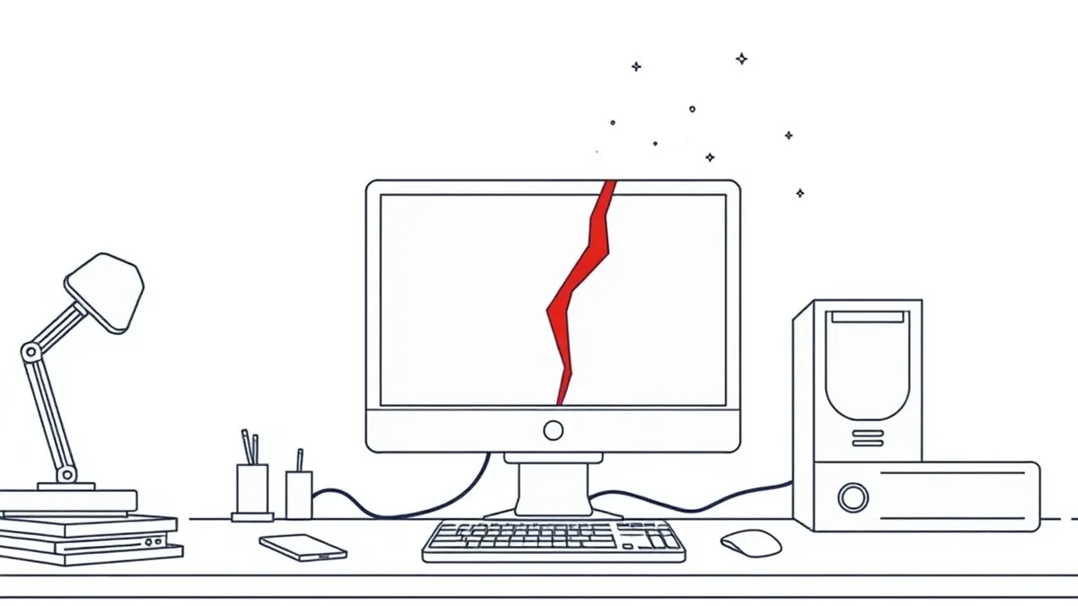 Illustration: A generic desktop computer sits idle on a cluttered desk.