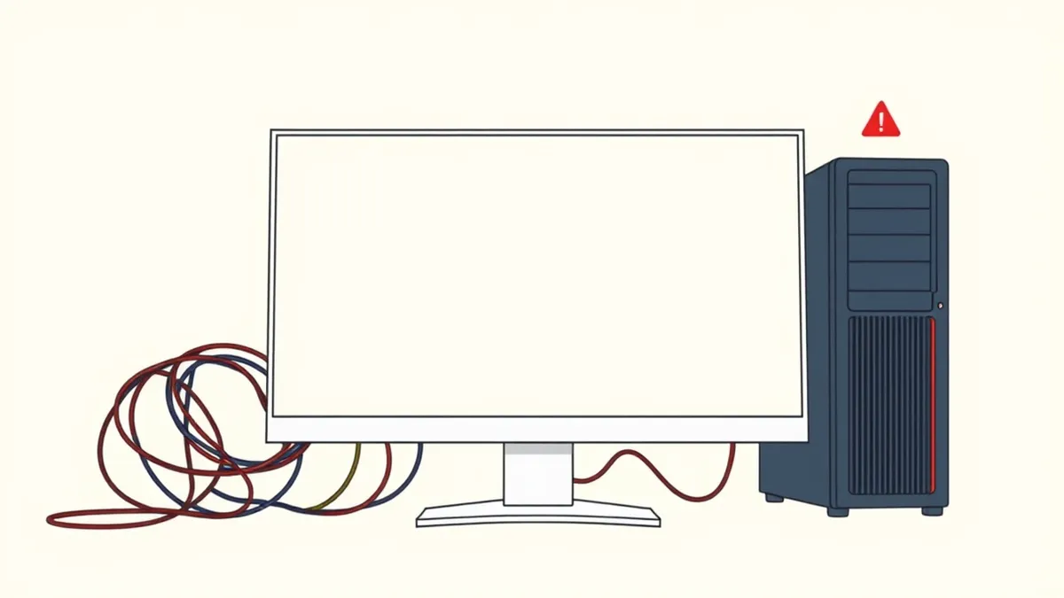 Illustration: A sleek desktop monitor displays a completely blank screen.