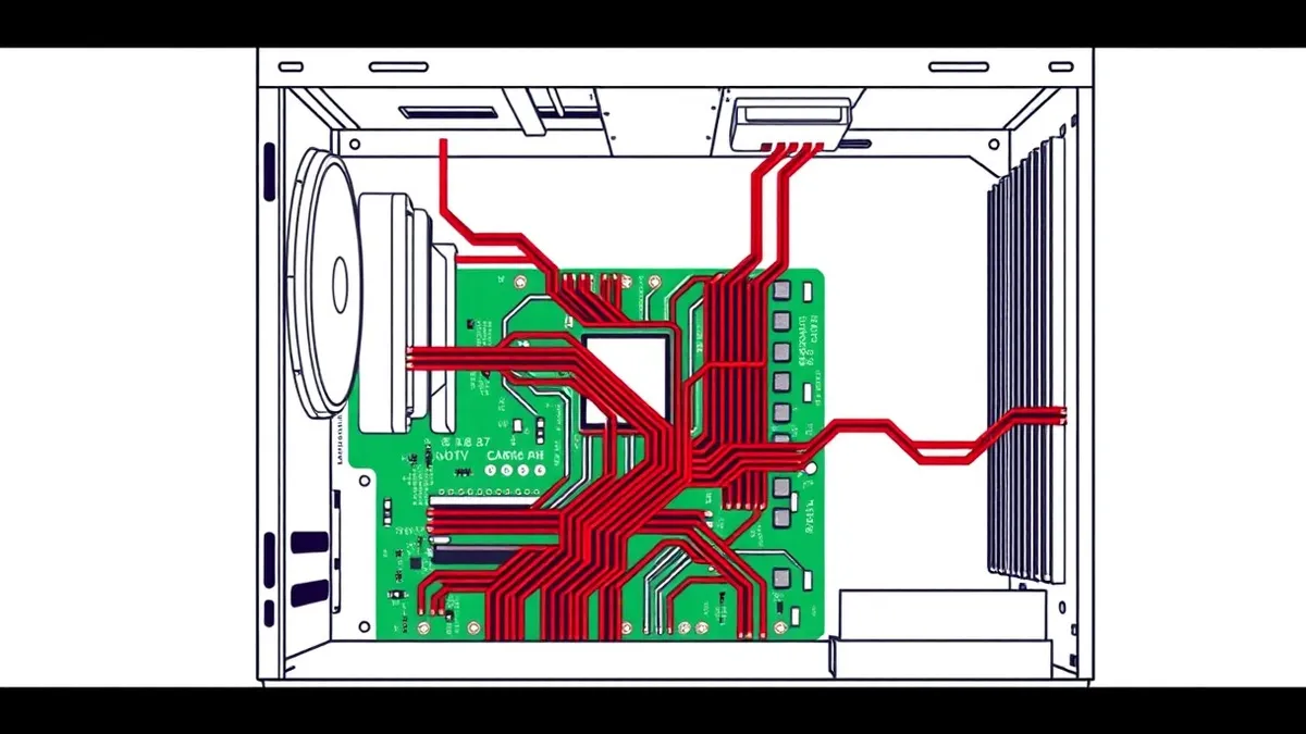 Illustration: A clean computer motherboard sits inside an open case.