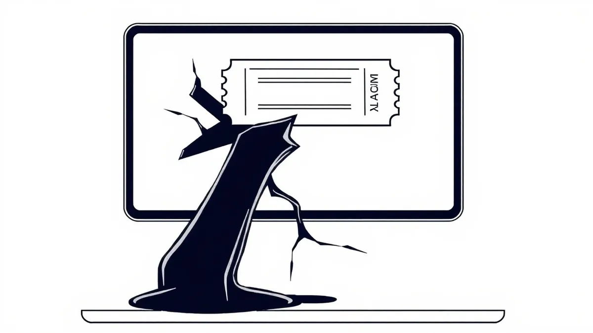 Illustration: A digital ticket icon floats above a cracked glass surface.