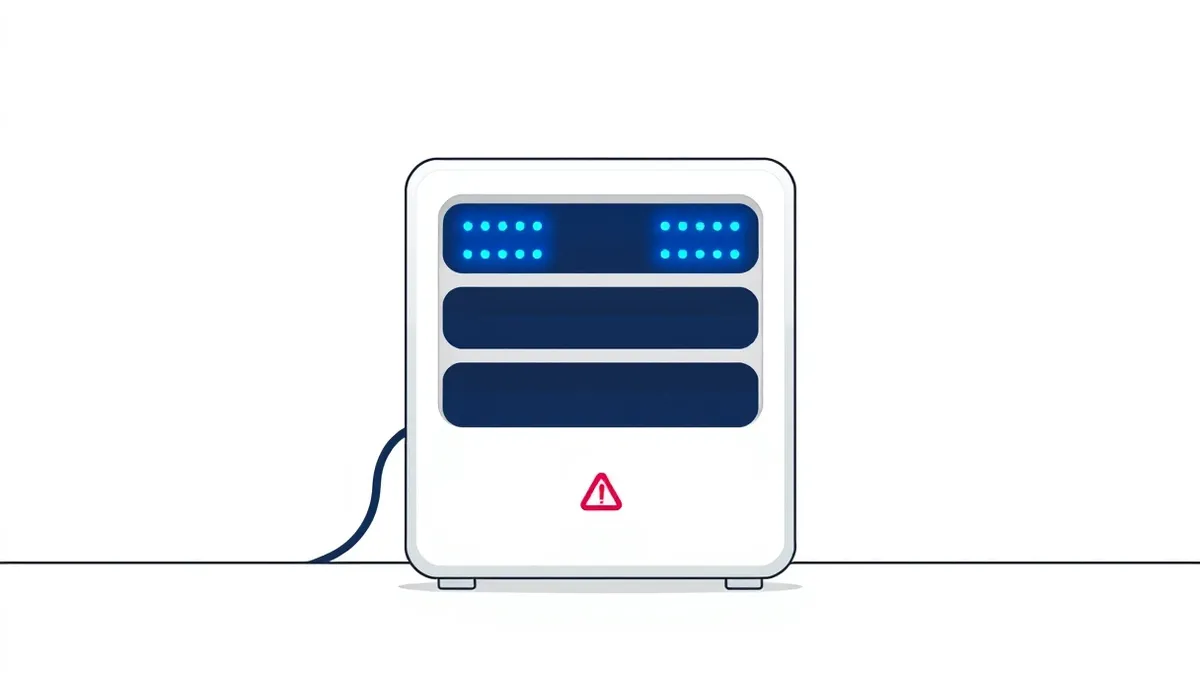 Illustration: A sleek white webmail server sits in a dimly lit room.