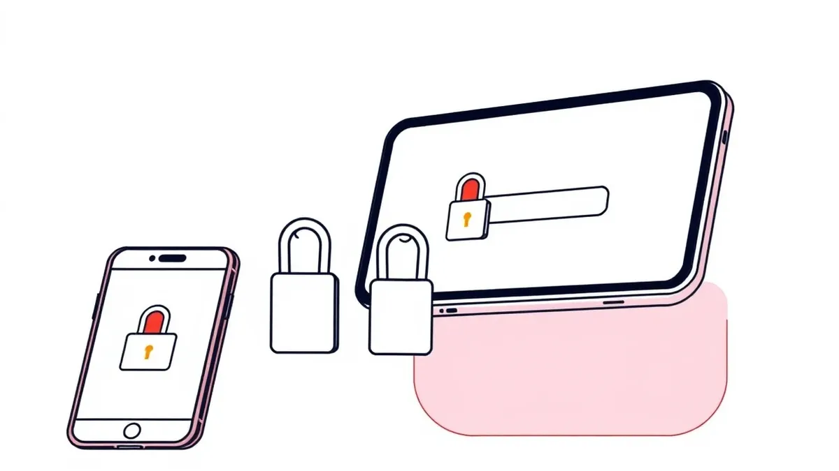 Illustration: A smartphone floats in mid-air, its screen displaying a generic login interface with a red warning icon.