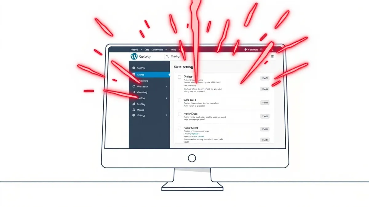 Illustration: A generic WordPress dashboard interface sits on a blank desktop monitor.