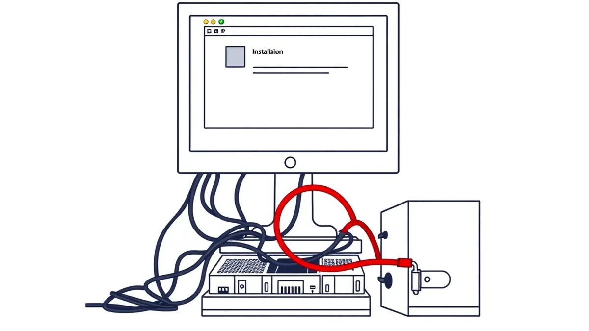 Illustration: A standard computer monitor displays a generic software installation window.