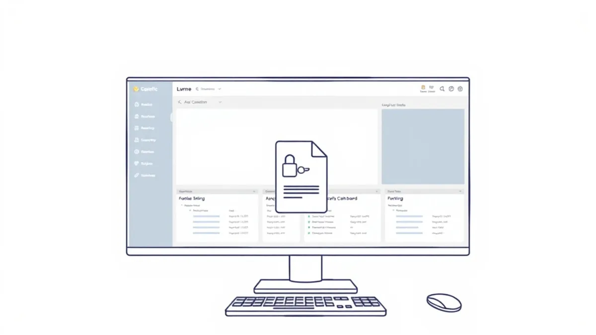 Illustration: A generic software application interface displays a blank administrative dashboard.