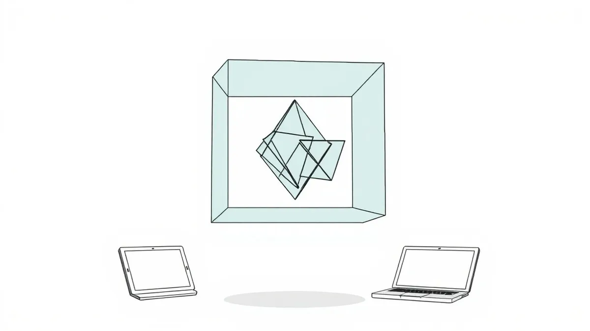 Illustration: A transparent, nested cube structure floats in midair, representing layered defenses.